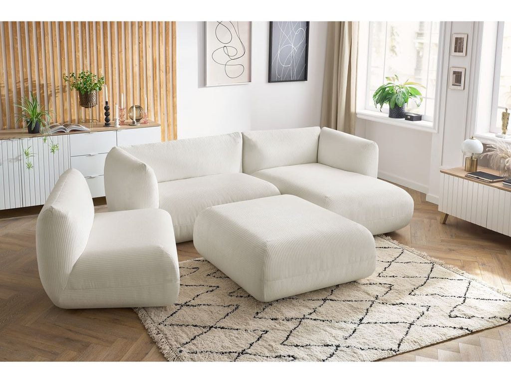 Canapé d'angle fixe modulable LECOMTE avec 1 chauffeuse et 1 grand pouf