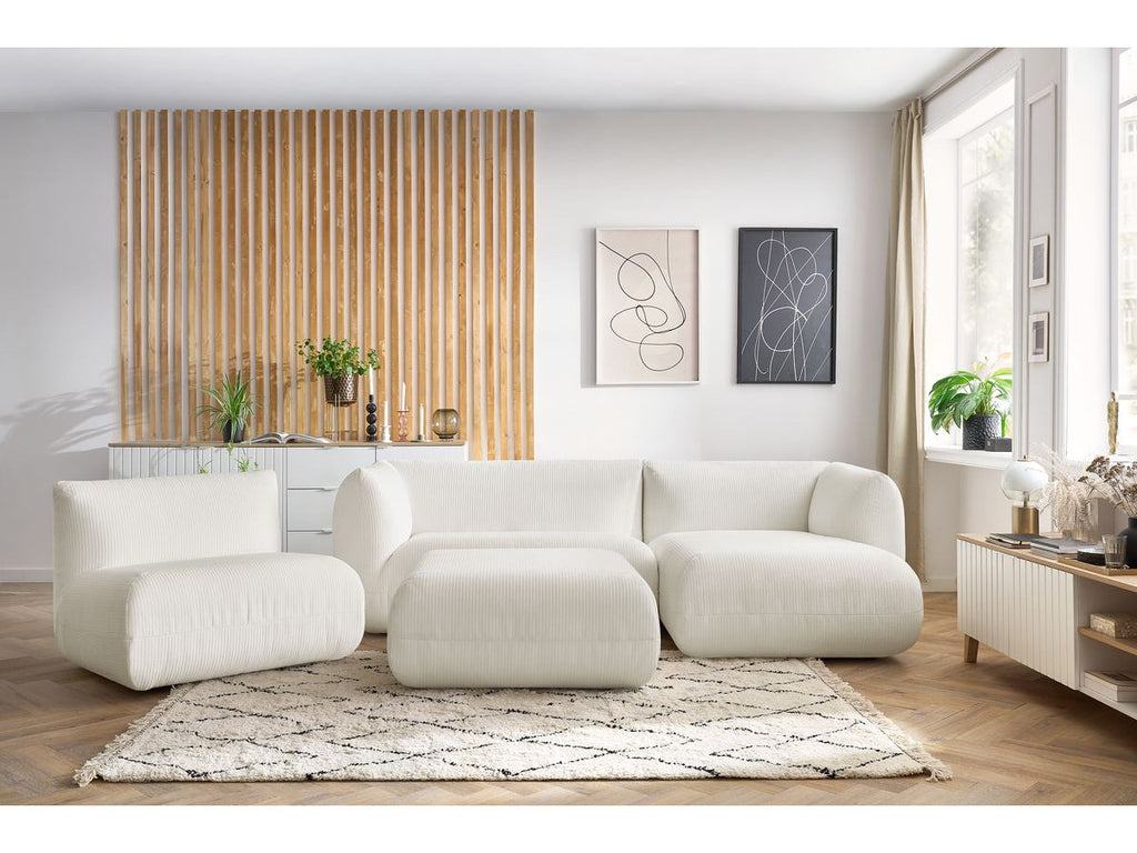 Canapé d'angle fixe modulable LECOMTE avec 1 chauffeuse et 1 grand pouf
