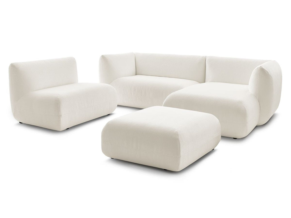 Canapé d'angle fixe modulable LECOMTE avec 1 chauffeuse et 1 grand pouf