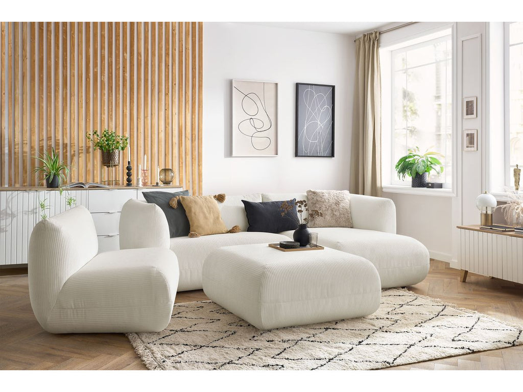 Canapé d'angle fixe modulable LECOMTE avec 1 chauffeuse et 1 grand pouf