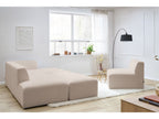 Canapé d'angle fixe modulable MEGEVE tissu bouclette avec 1 chauffeuse et 1 pouf