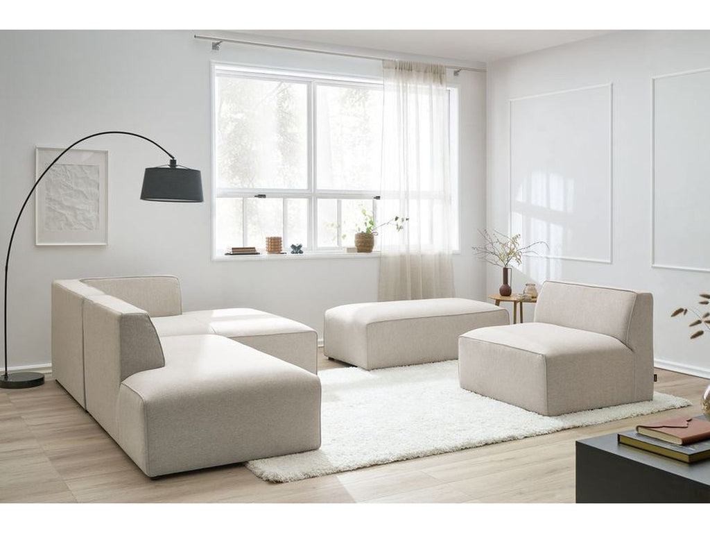 Canapé d'angle fixe modulable MEGEVE tissu chiné avec 1 chauffeuse et 1 pouf