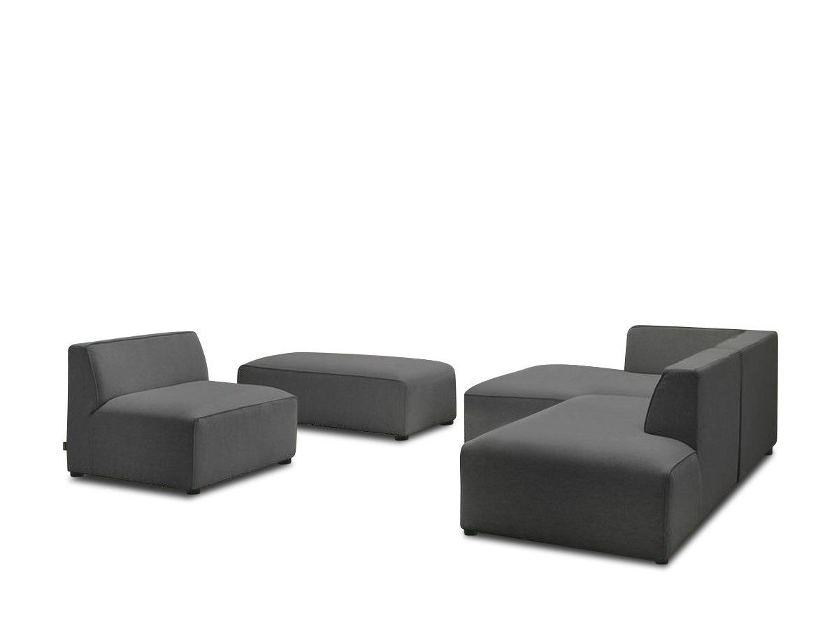 Canapé d'angle fixe modulable MEGEVE tissu chiné avec 1 chauffeuse et 1 pouf