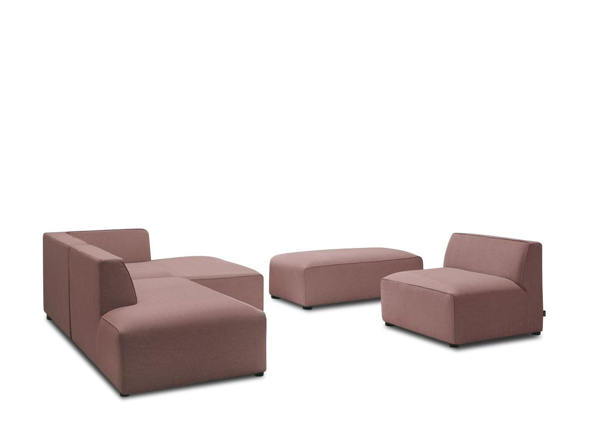 Canapé d'angle fixe modulable MEGEVE tissu chiné avec 1 chauffeuse et 1 pouf