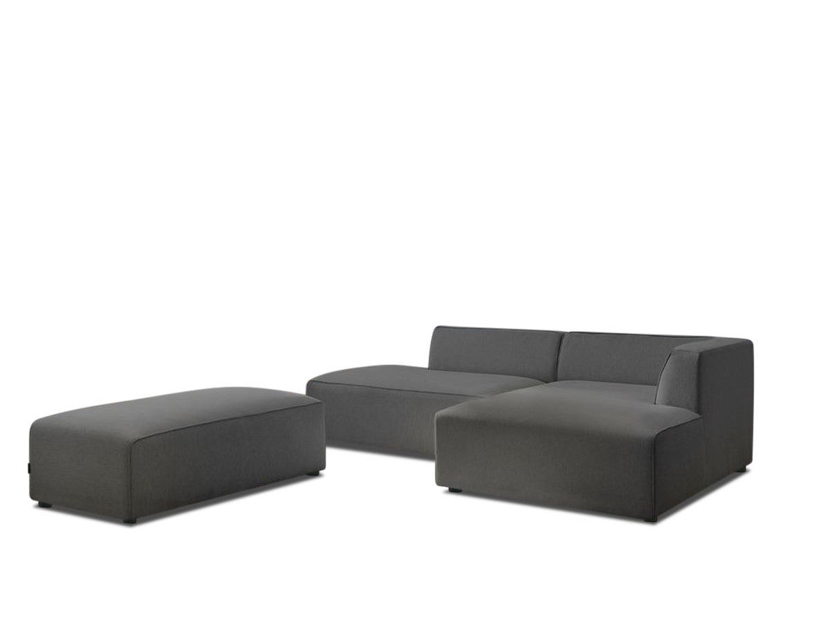 Canapé d'angle fixe modulable MEGEVE tissu chiné avec pouf