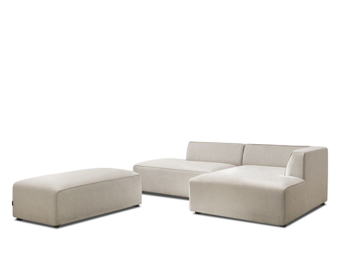 Canapé d'angle fixe modulable MEGEVE tissu chiné avec pouf