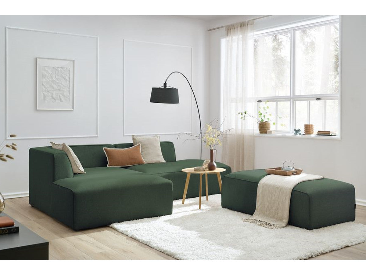 Canapé d'angle fixe modulable MEGEVE tissu chiné avec pouf