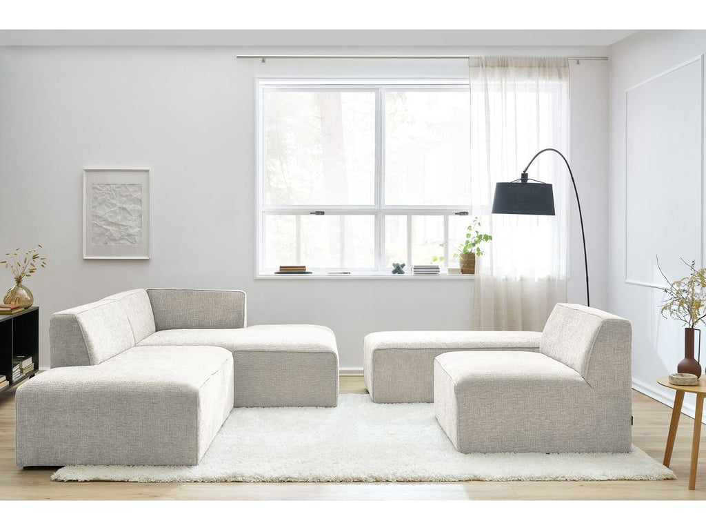 Canapé d'angle fixe modulable MEGEVE tissu texturé avec 1 chauffeuse et 1 pouf