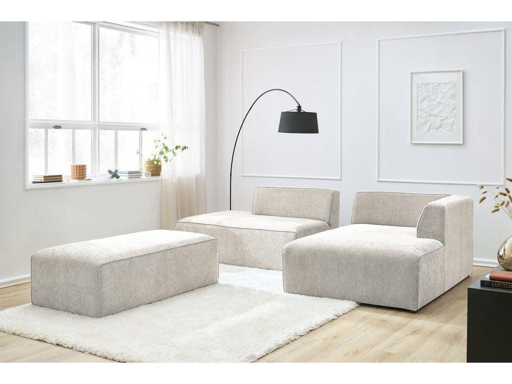Canapé d'angle fixe modulable MEGEVE tissu texturé avec pouf