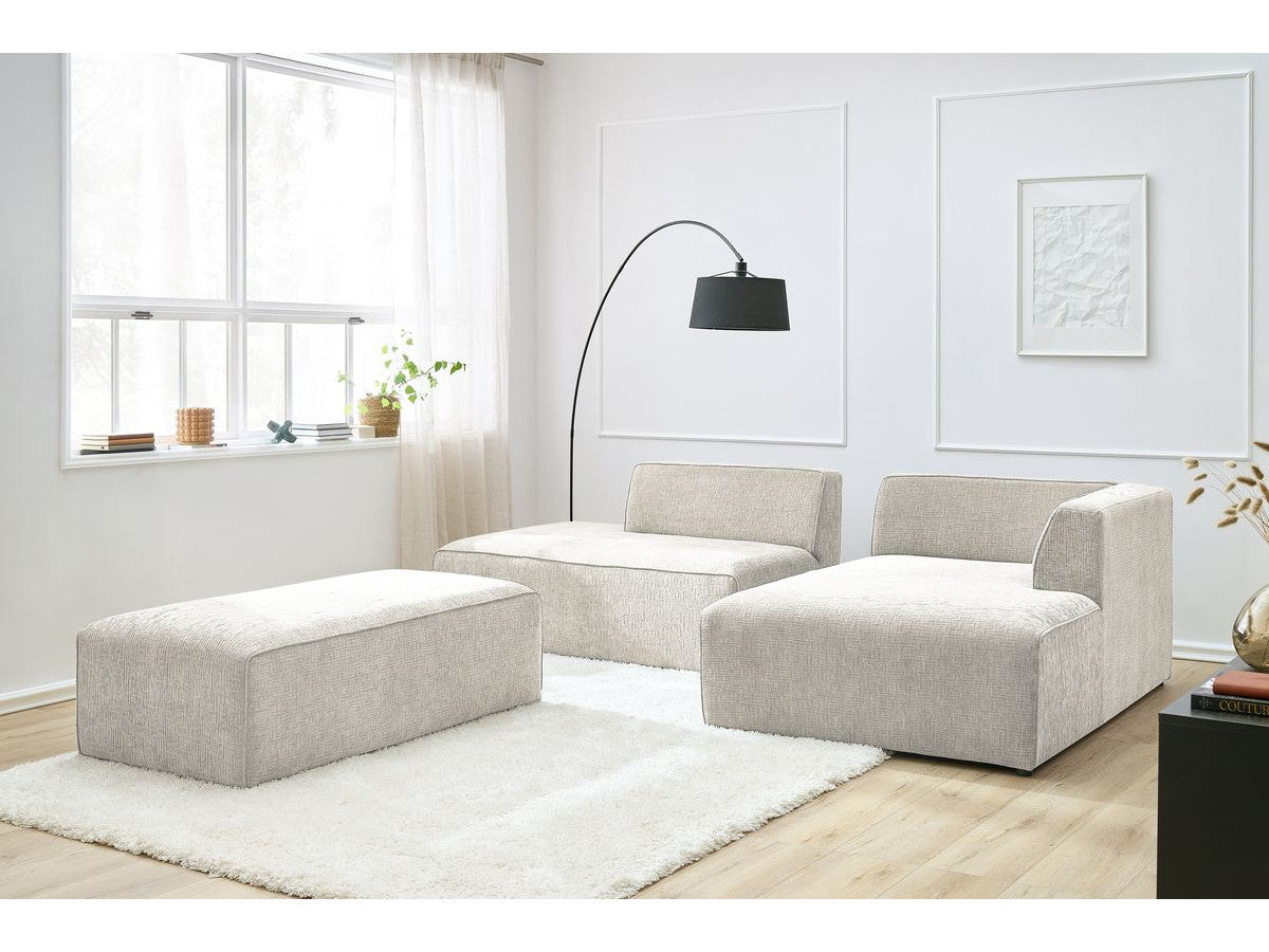 Canapé d'angle fixe modulable MEGEVE tissu texturé avec pouf
