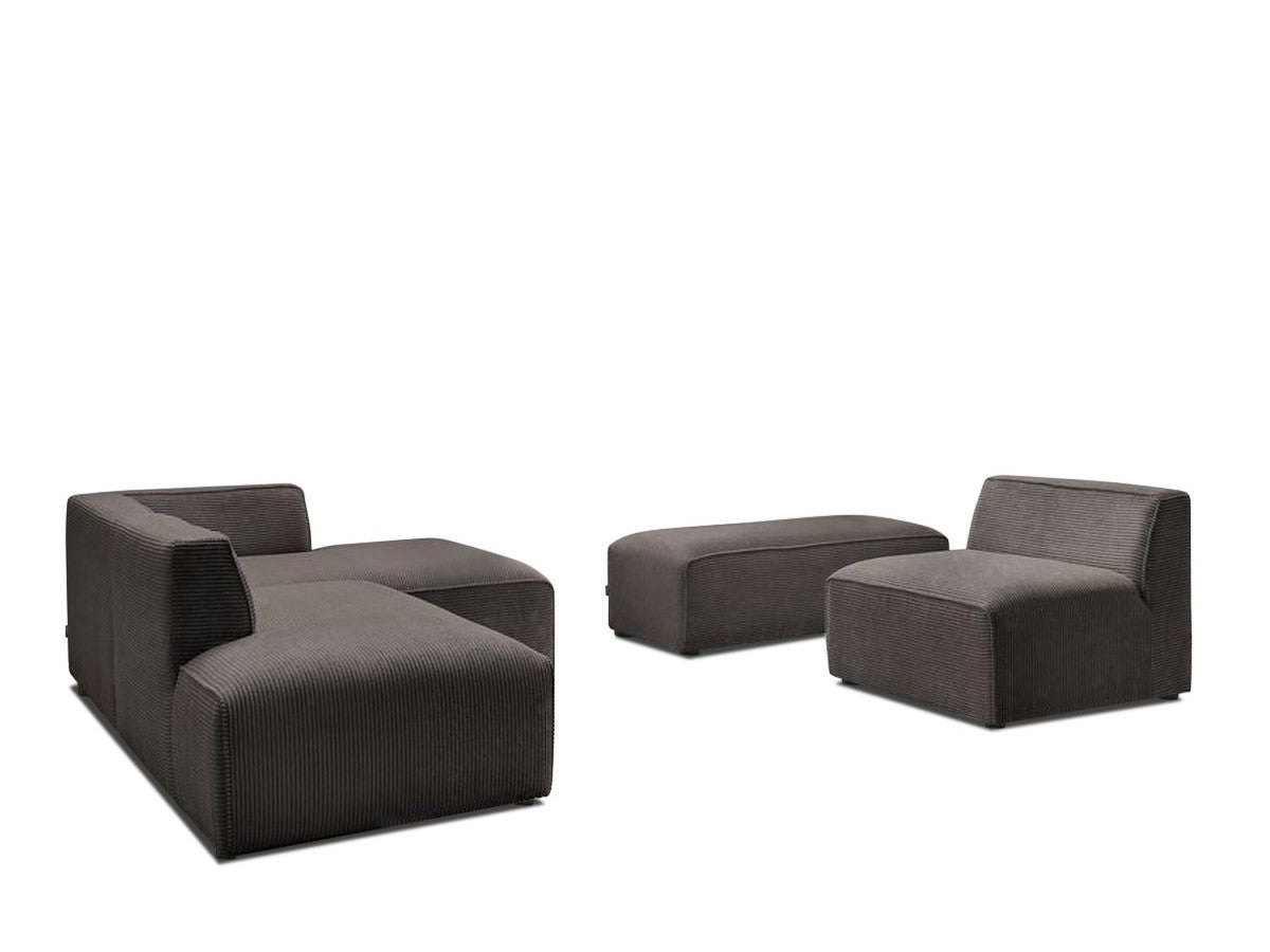Canapé d'angle fixe modulable MEGEVE tissu velours côtelé avec 1 chauffeuse et 1 pouf