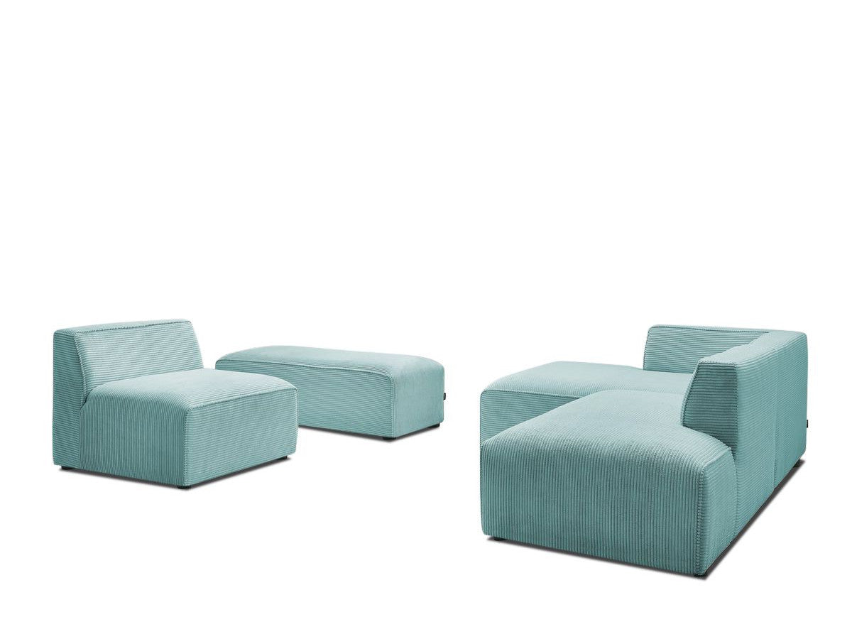 Canapé d'angle fixe modulable MEGEVE tissu velours côtelé avec 1 chauffeuse et 1 pouf
