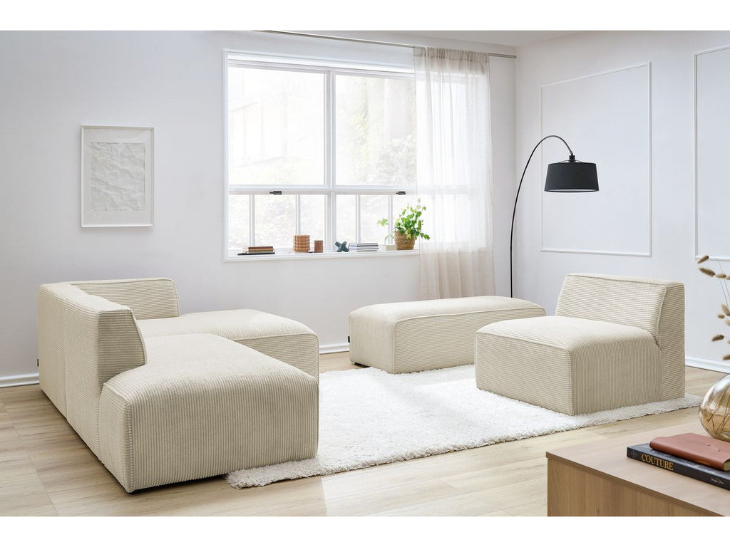 Canapé d'angle fixe modulable MEGEVE tissu velours côtelé avec 1 chauffeuse et 1 pouf