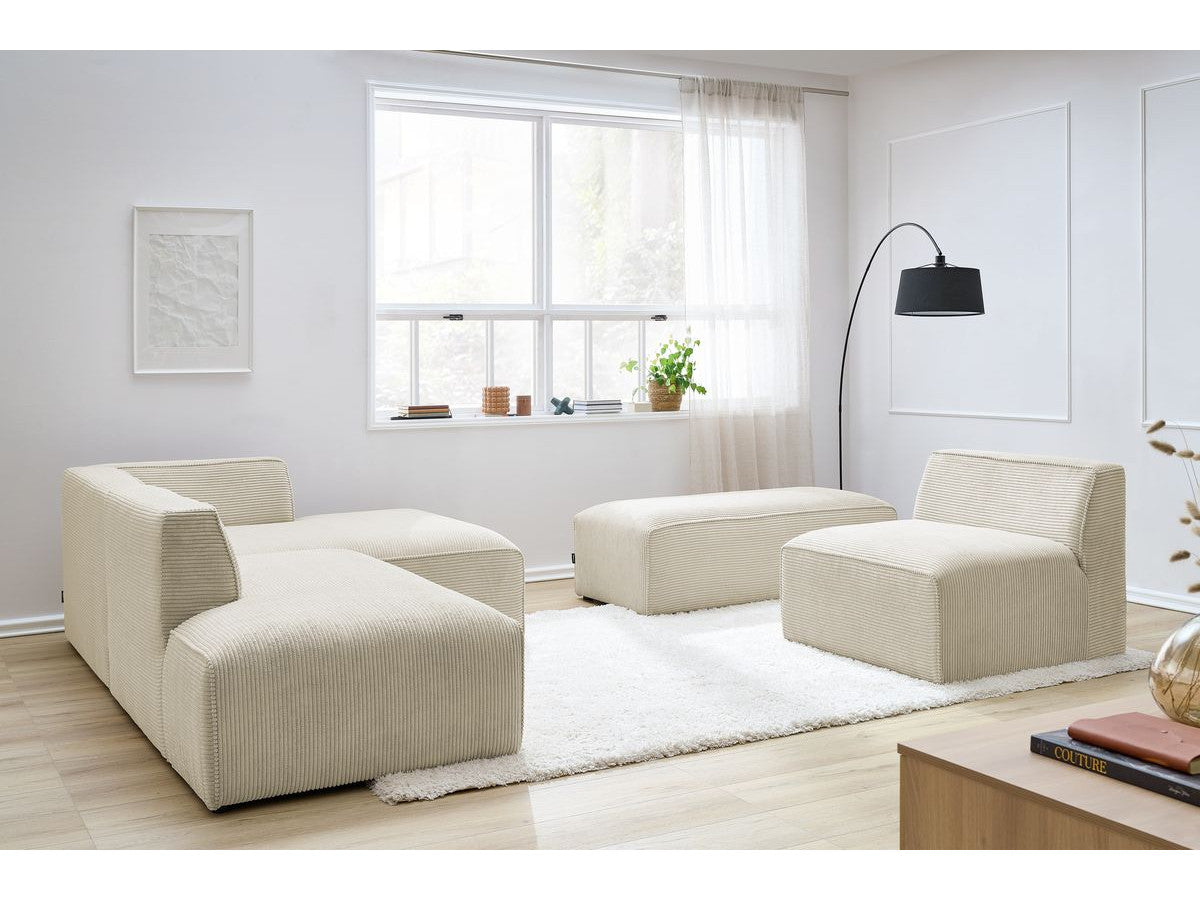 Canapé d'angle fixe modulable MEGEVE tissu velours côtelé avec 1 chauffeuse et 1 pouf