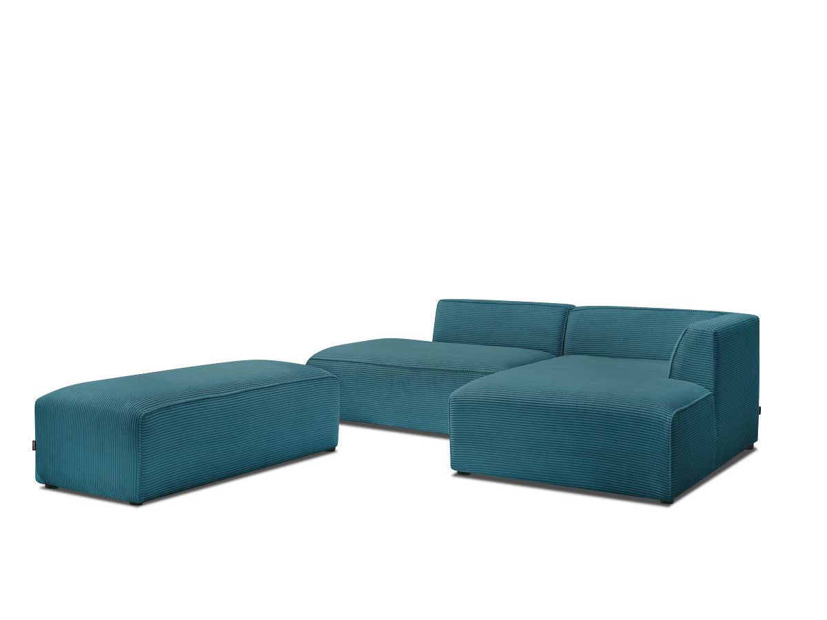 Canapé d'angle fixe modulable MEGEVE tissu velours côtelé avec pouf