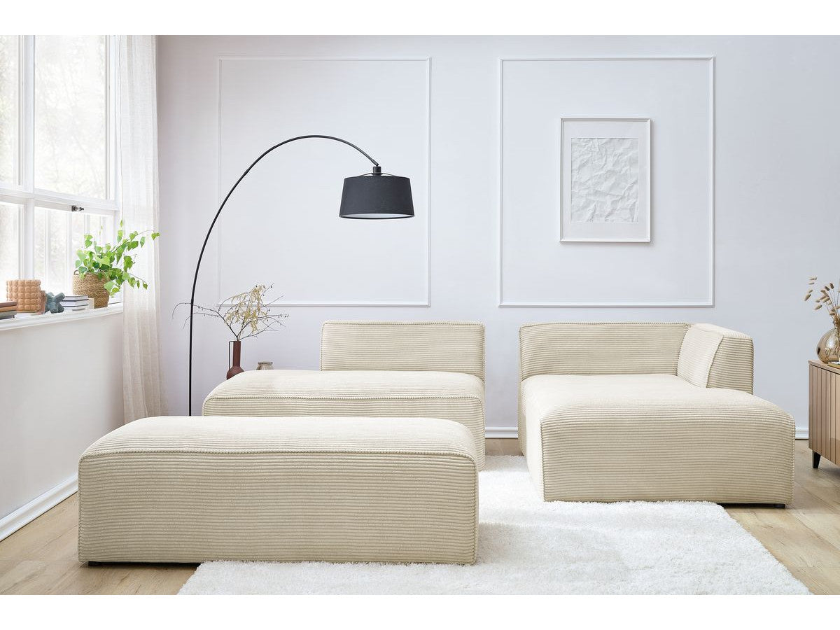 Canapé d'angle fixe modulable MEGEVE tissu velours côtelé avec pouf