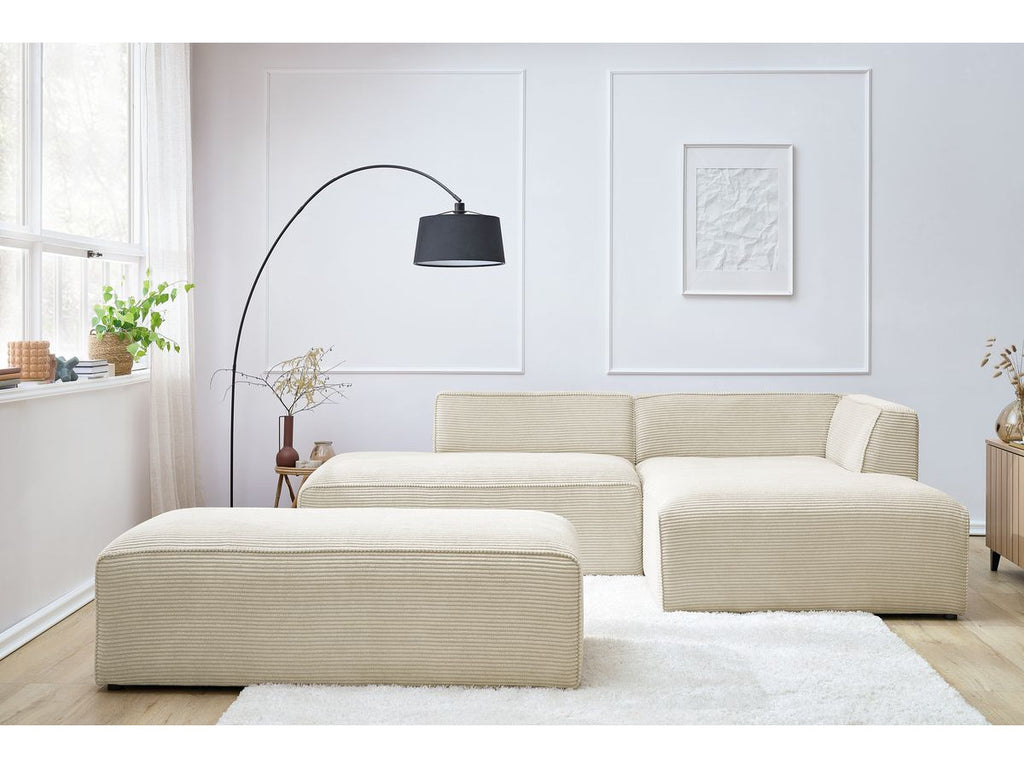 Canapé d'angle fixe modulable MEGEVE tissu velours côtelé avec pouf