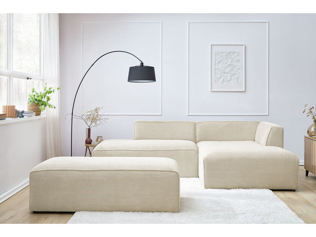 Canapé d'angle fixe modulable MEGEVE tissu velours côtelé avec pouf