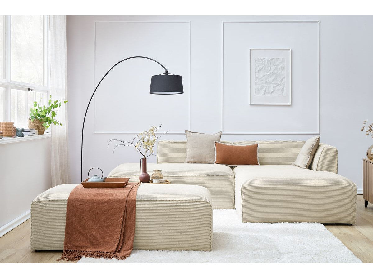 Canapé d'angle fixe modulable MEGEVE tissu velours côtelé avec pouf