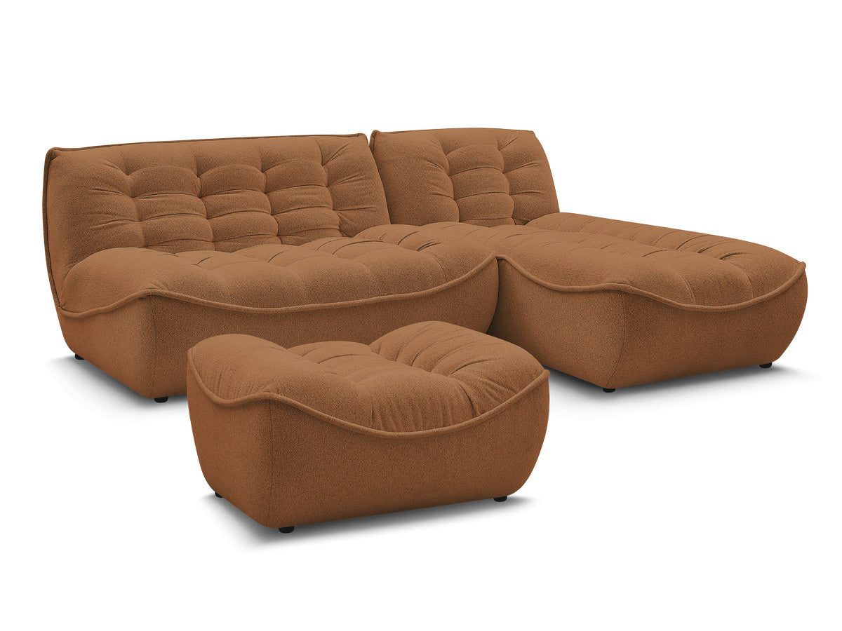 Canapé d'angle fixe modulable SERENA tissu chiné avec pouf