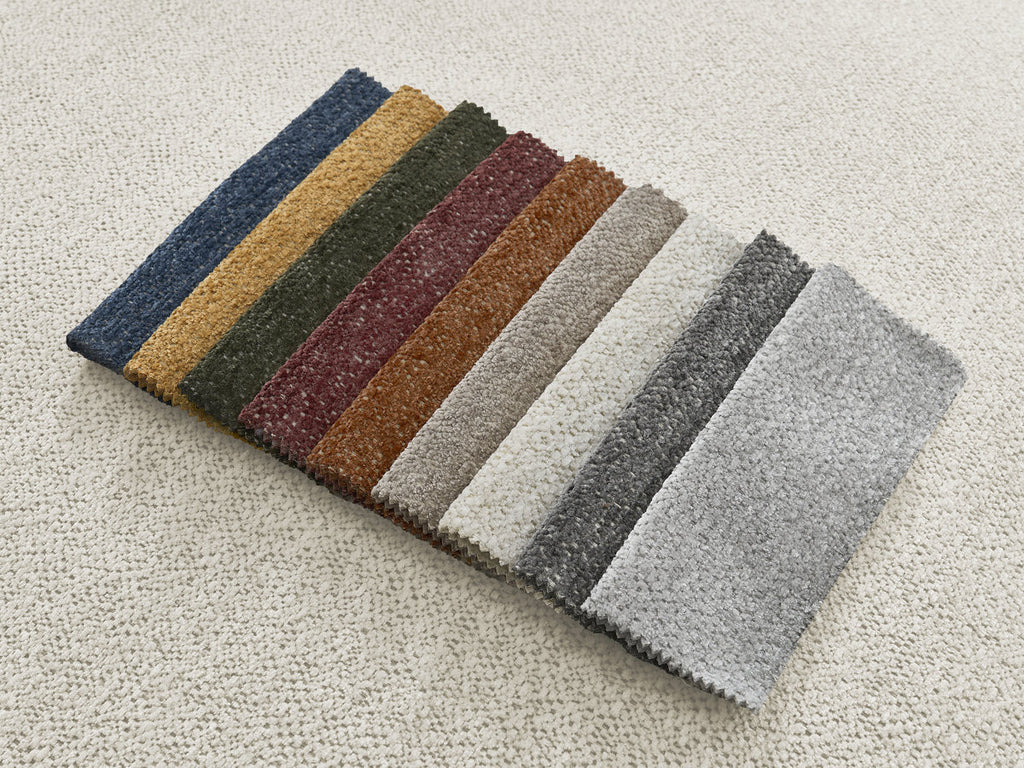 Canapé d'angle fixe modulable SERENA tissu chiné avec pouf