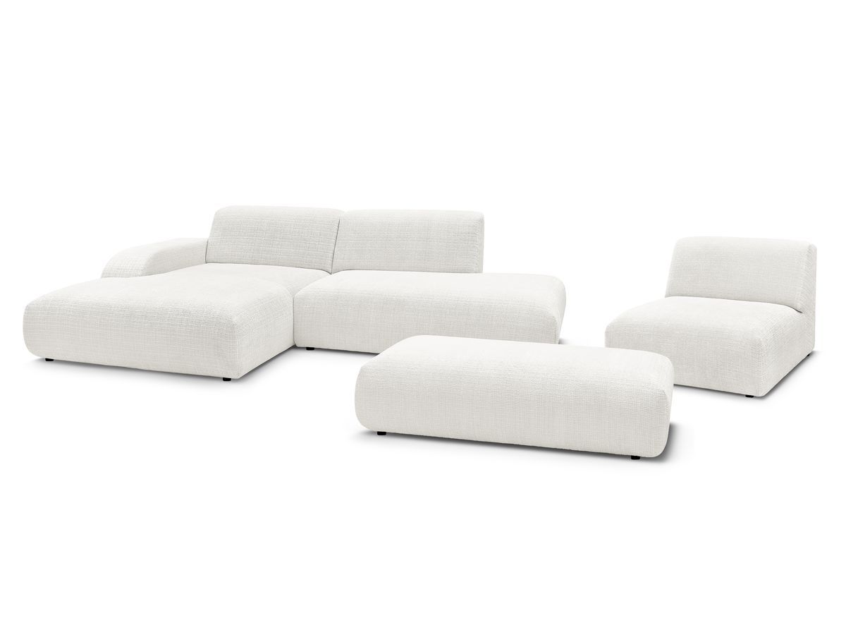 Canapé d'angle fixe modulable SIRIUS tissu texturé avec 1 chauffeuse et grand pouf