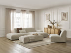 Canapé d'angle fixe modulable SIRIUS tissu texturé avec 1 chauffeuse et grand pouf