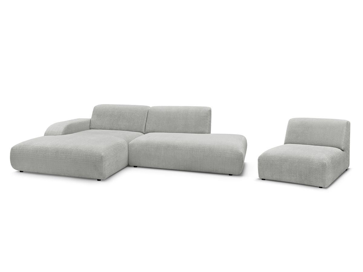Canapé d'angle fixe modulable SIRIUS tissu texturé avec 1 chauffeuse