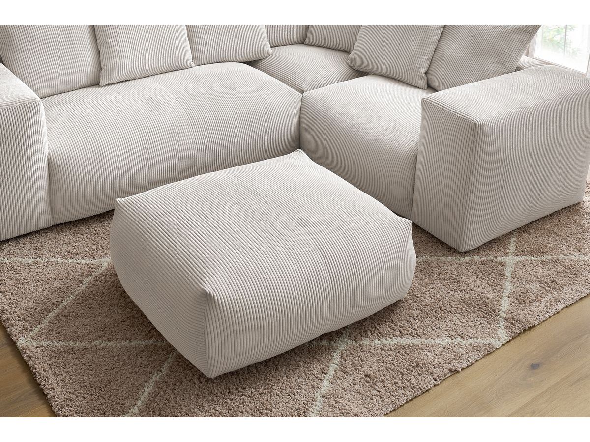 Canapé d'angle fixe modulable VOLTAIRE avec 1 chauffeuse 2 places, 1 angle, 1 chauffeuse 1 place et 1 pouf