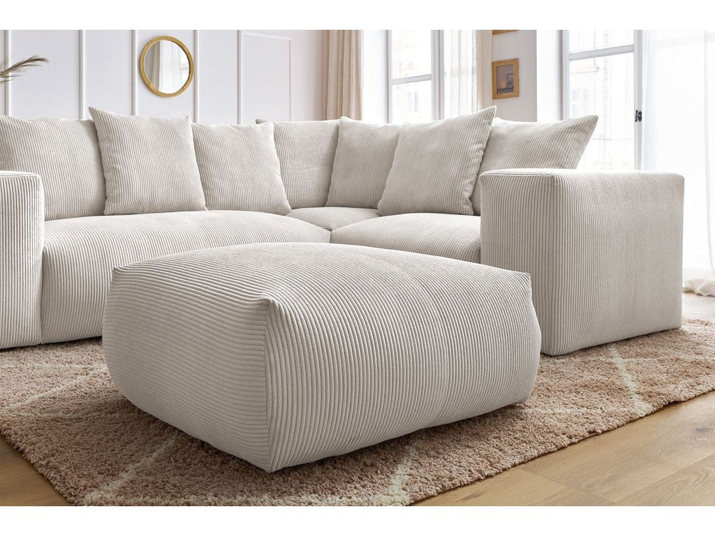 Canapé d'angle fixe modulable VOLTAIRE avec 1 chauffeuse 2 places, 1 angle, 1 chauffeuse 1 place et 1 pouf