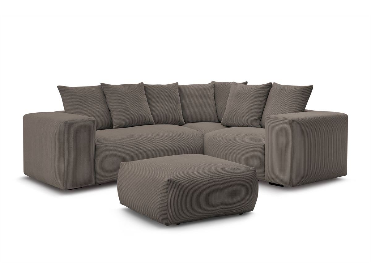 Canapé d'angle fixe modulable VOLTAIRE avec 1 chauffeuse 2 places, 1 angle, 1 chauffeuse 1 place et 1 pouf