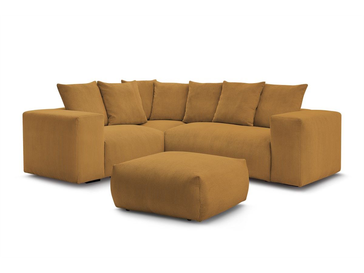 Canapé d'angle fixe modulable VOLTAIRE avec 1 chauffeuse 2 places, 1 angle, 1 chauffeuse 1 place et 1 pouf