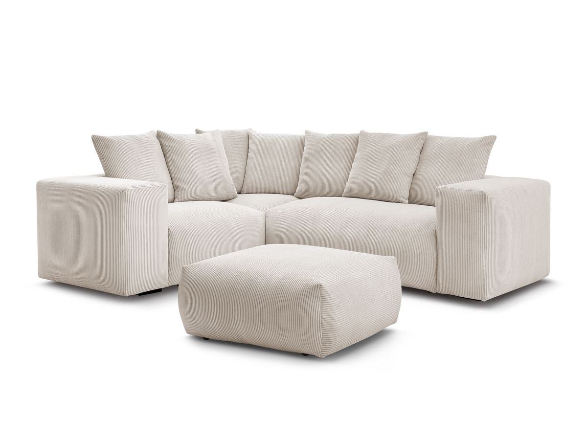 Canapé d'angle fixe modulable VOLTAIRE avec 1 chauffeuse 2 places, 1 angle, 1 chauffeuse 1 place et 1 pouf