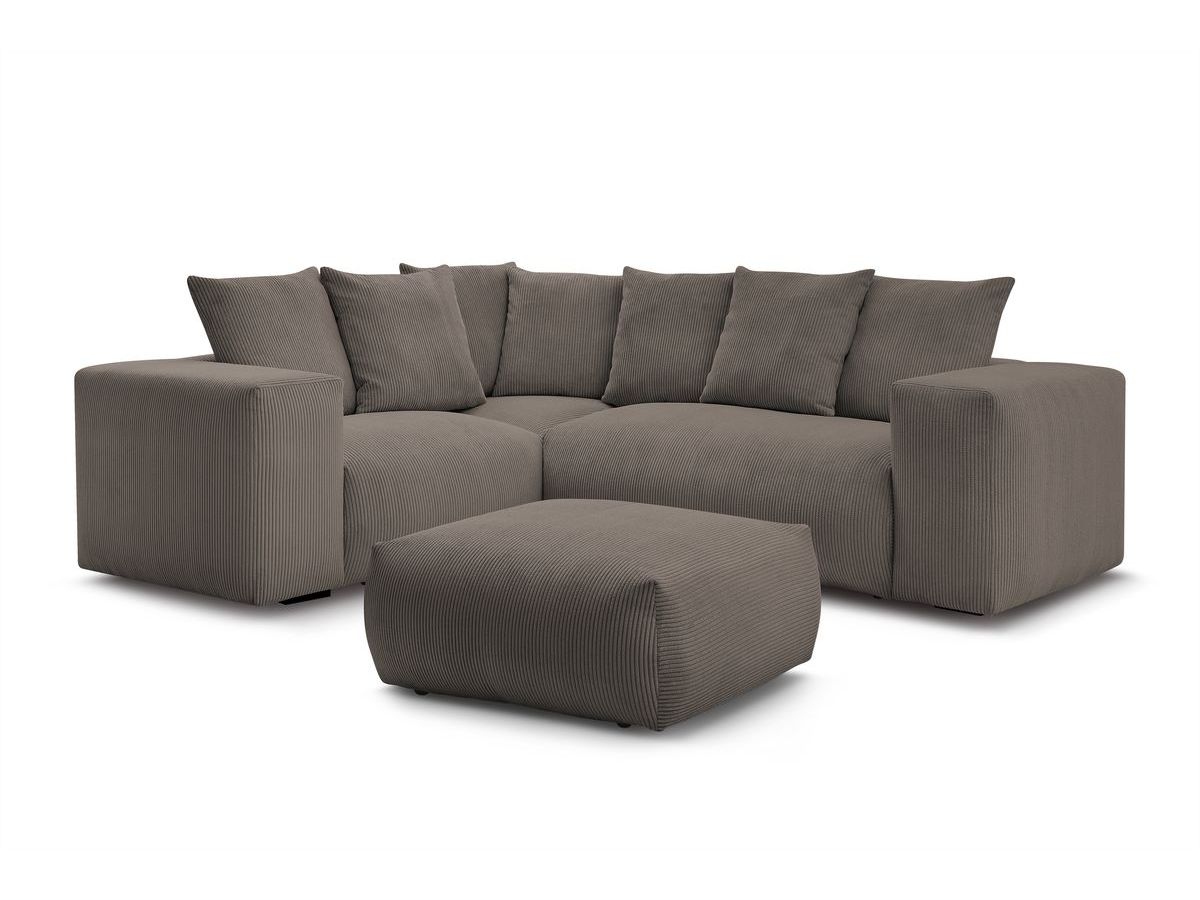 Canapé d'angle fixe modulable VOLTAIRE avec 1 chauffeuse 2 places, 1 angle, 1 chauffeuse 1 place et 1 pouf