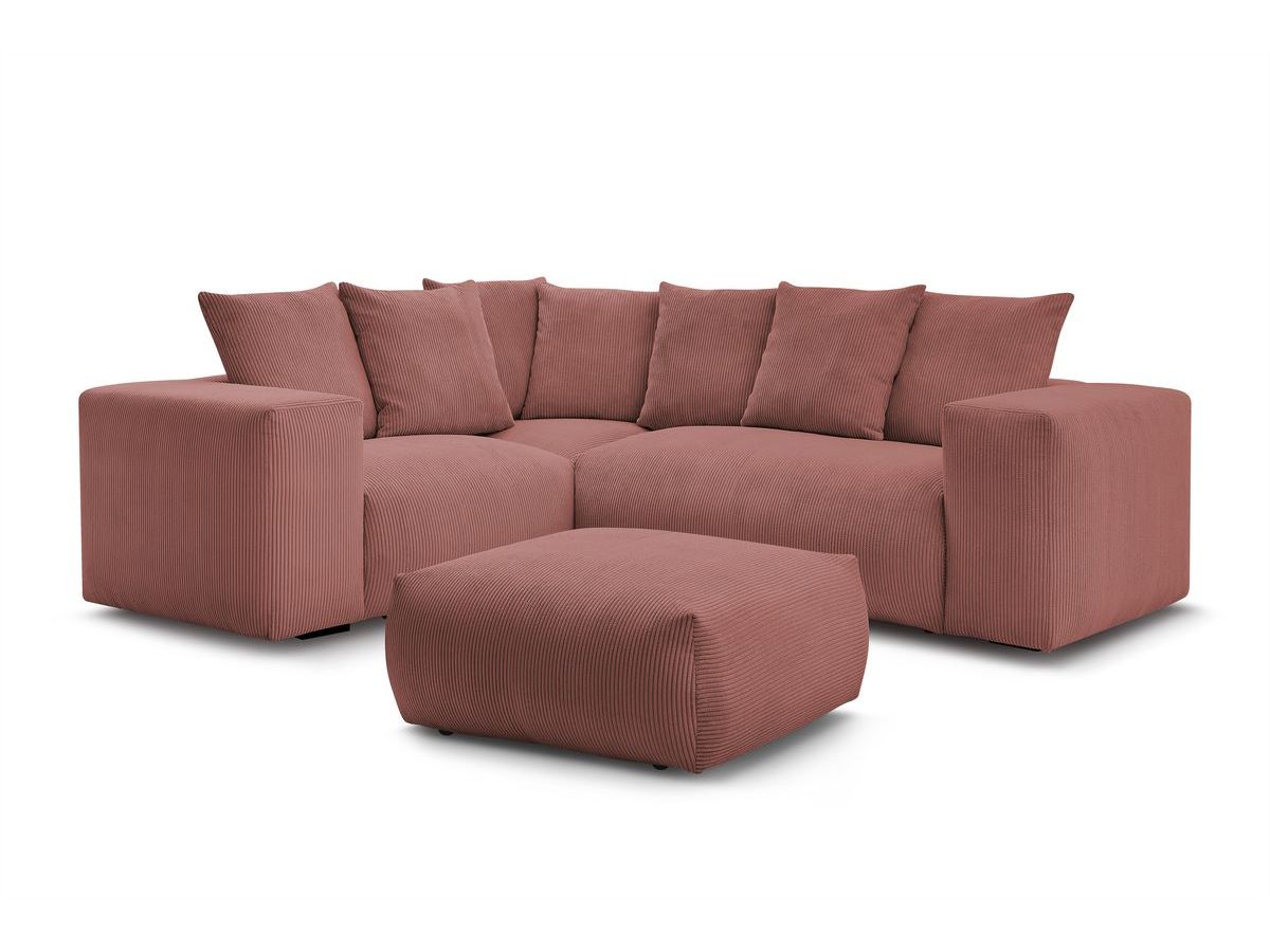 Canapé d'angle fixe modulable VOLTAIRE avec 1 chauffeuse 2 places, 1 angle, 1 chauffeuse 1 place et 1 pouf