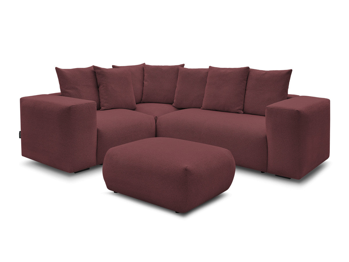 Canapé d'angle fixe modulable VOLTAIRE avec 1 chauffeuse 2 places, 1 angle et 1 chauffeuse 1 place tissu chiné avec pouf