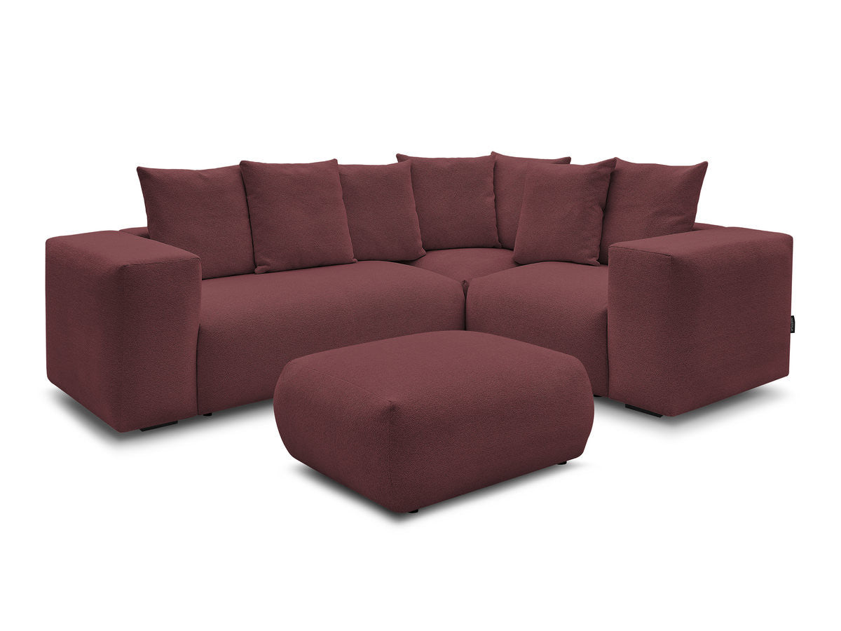 Canapé d'angle fixe modulable VOLTAIRE avec 1 chauffeuse 2 places, 1 angle et 1 chauffeuse 1 place tissu chiné avec pouf