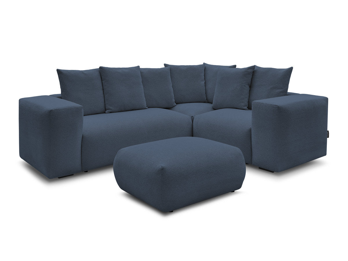 Canapé d'angle fixe modulable VOLTAIRE avec 1 chauffeuse 2 places, 1 angle et 1 chauffeuse 1 place tissu chiné avec pouf