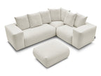 Canapé d'angle fixe modulable VOLTAIRE avec 1 chauffeuse 2 places, 1 angle et 1 chauffeuse 1 place tissu chiné avec pouf