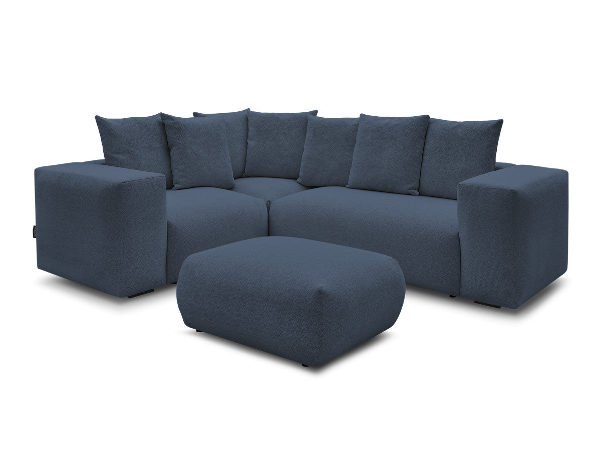 Canapé d'angle fixe modulable VOLTAIRE avec 1 chauffeuse 2 places, 1 angle et 1 chauffeuse 1 place tissu chiné avec pouf
