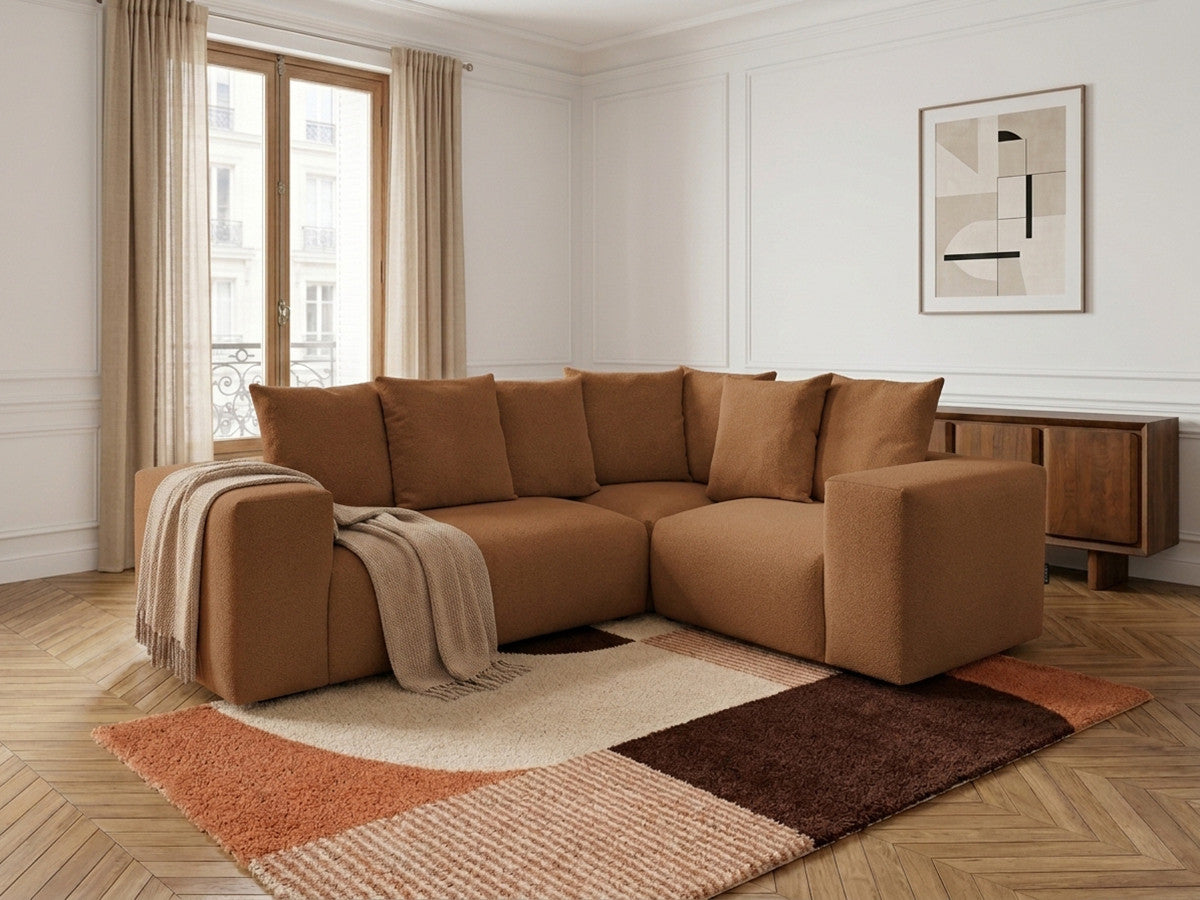 Canapé d'angle fixe modulable VOLTAIRE avec 1 chauffeuse 2 places, 1 angle et 1 chauffeuse 1 place tissu chiné
