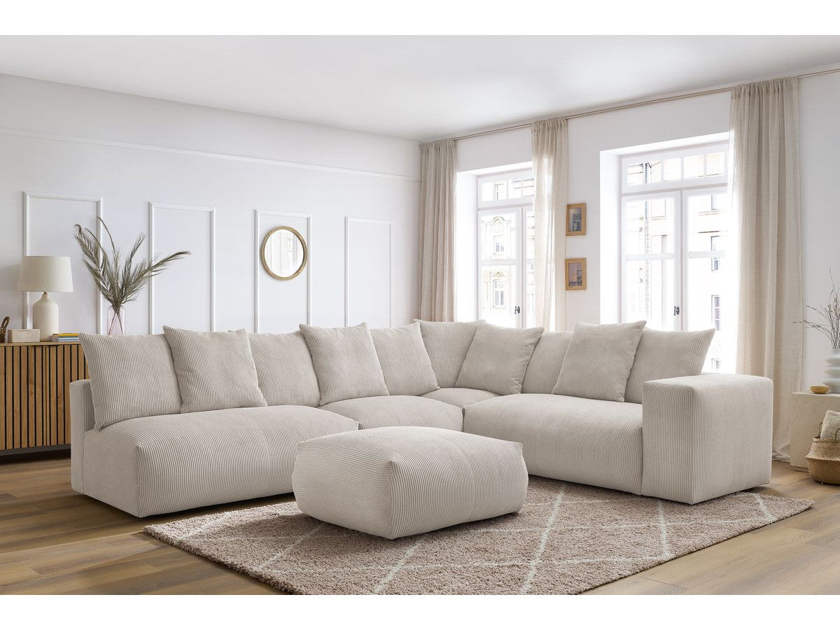 Canapé d'angle fixe modulable VOLTAIRE avec 2 chauffeuses 2 places, 1 angle, 1 chauffeuse 1 place et 1 pouf