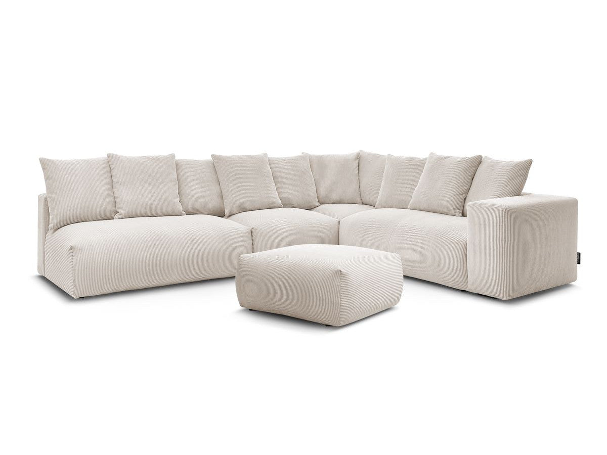 Canapé d'angle fixe modulable VOLTAIRE avec 2 chauffeuses 2 places, 1 angle, 1 chauffeuse 1 place et 1 pouf
