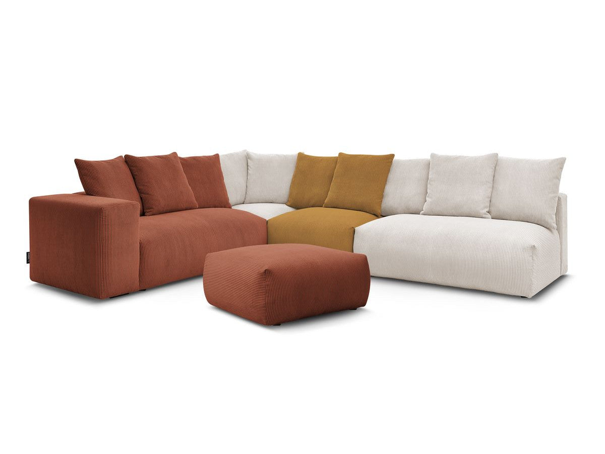 Canapé d'angle fixe modulable VOLTAIRE avec 2 chauffeuses 2 places, 1 angle, 1 chauffeuse 1 place et 1 pouf