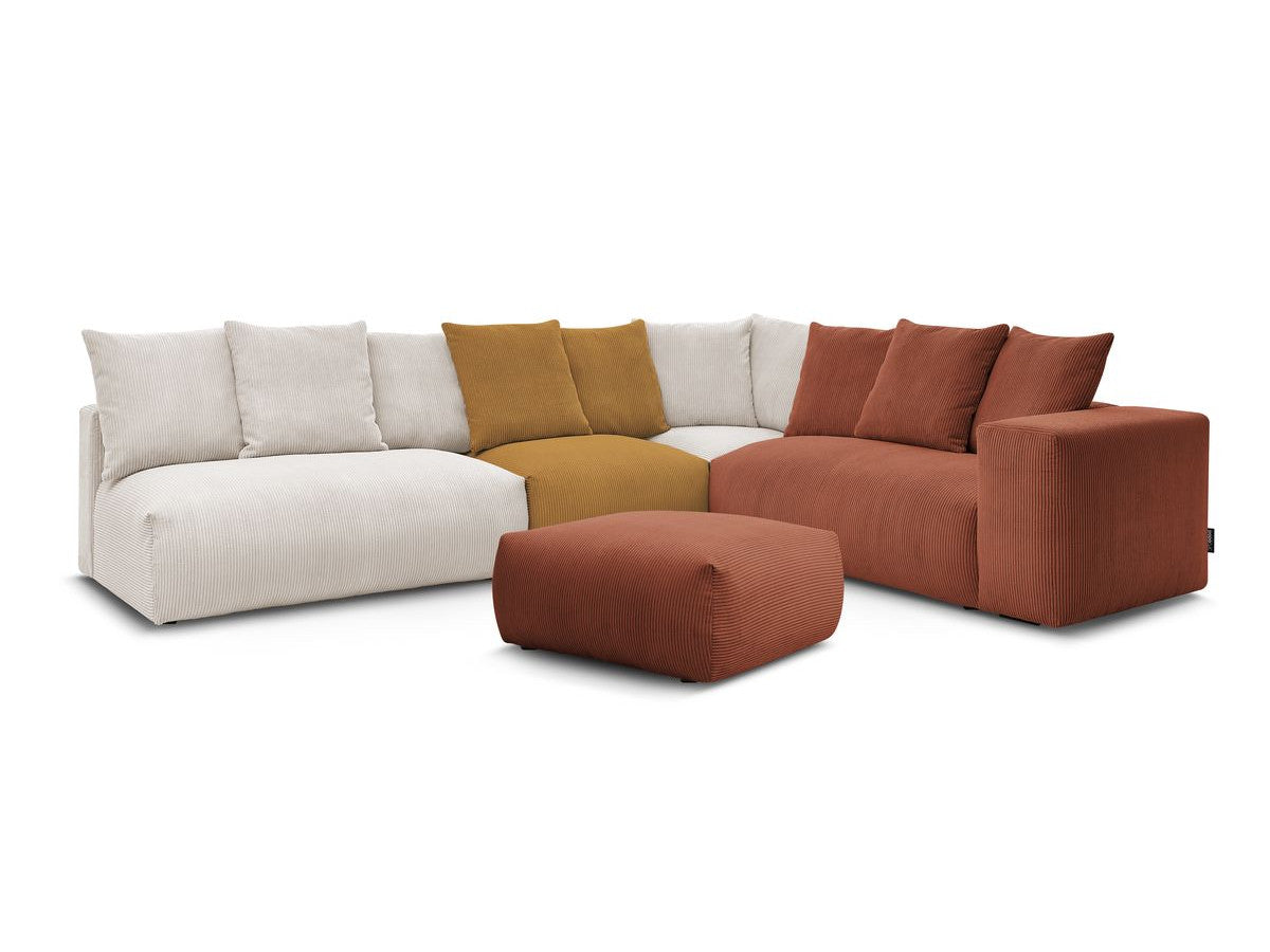 Canapé d'angle fixe modulable VOLTAIRE avec 2 chauffeuses 2 places, 1 angle, 1 chauffeuse 1 place et 1 pouf