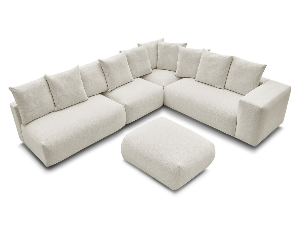 Canapé d'angle fixe modulable VOLTAIRE avec 2 chauffeuses 2 places, 1 angle et 1 chauffeuse 1 place tissu chiné avec pou
