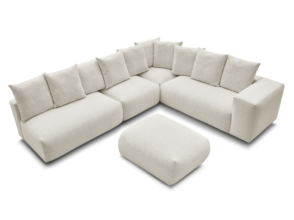 Canapé d'angle fixe modulable VOLTAIRE avec 2 chauffeuses 2 places, 1 angle et 1 chauffeuse 1 place tissu chiné avec pou