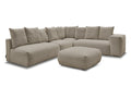 Canapé d'angle fixe modulable VOLTAIRE avec 2 chauffeuses 2 places, 1 angle et 1 chauffeuse 1 place tissu chiné avec pouf