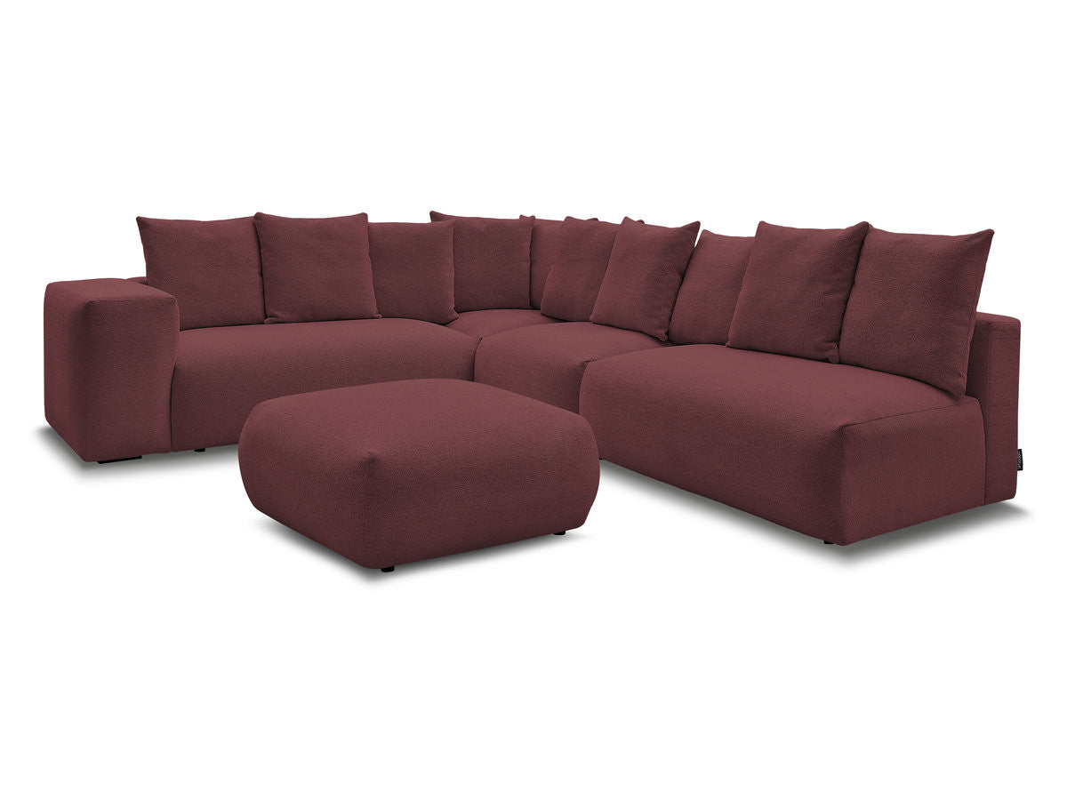 Canapé d'angle fixe modulable VOLTAIRE avec 2 chauffeuses 2 places, 1 angle et 1 chauffeuse 1 place tissu chiné avec pouf