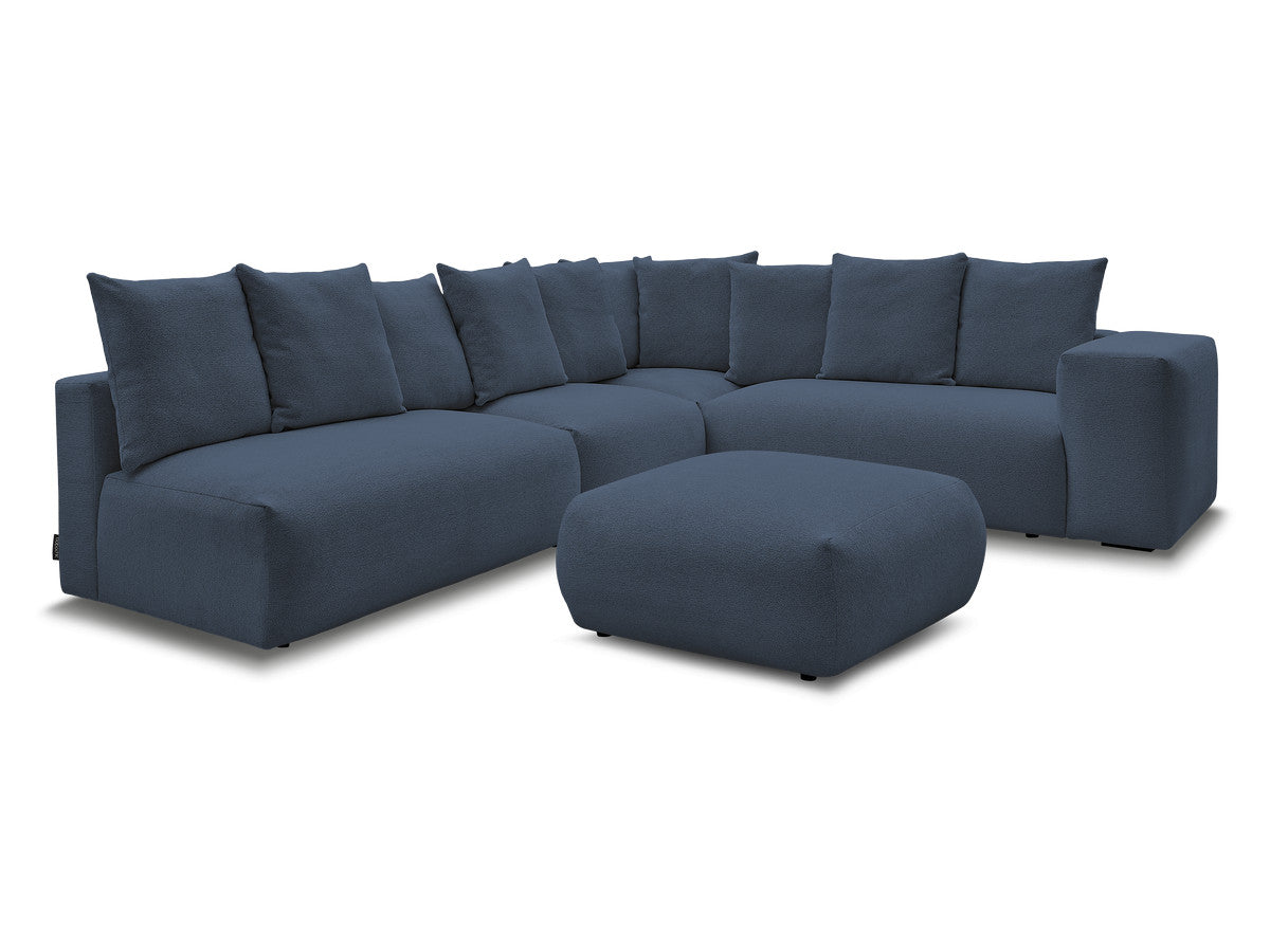 Canapé d'angle fixe modulable VOLTAIRE avec 2 chauffeuses 2 places, 1 angle et 1 chauffeuse 1 place tissu chiné avec pouf